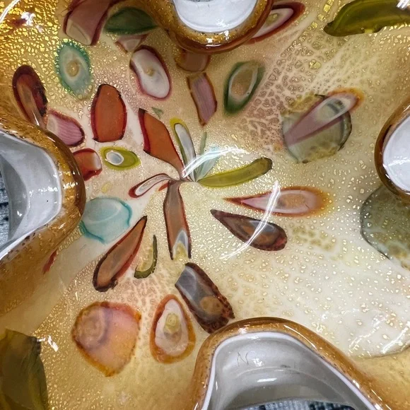 Vintage Murano Vetreria Fratelli Toso Rolled Sides Hollow Canes Cased Bowl - Picture 5 of 11